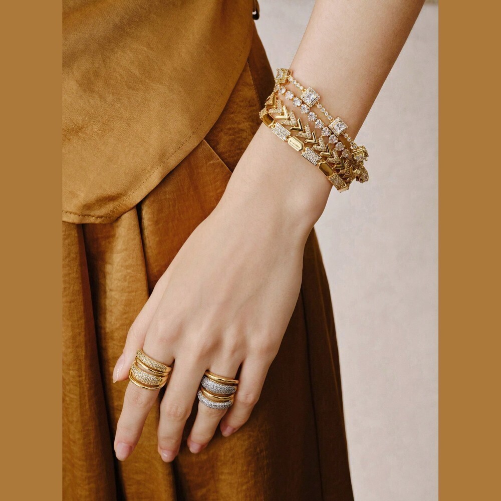 Gold Rhinestone Tennis Bracelets Set of 4